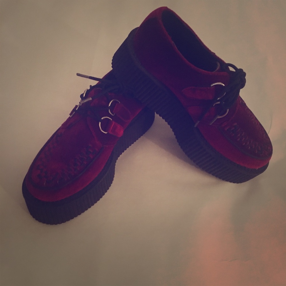 T.U.K Burgundy Velvet Creepers Shoes